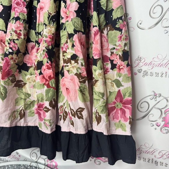 Skirt/dress roses polka dot pink green black stretchy wear as a dress or skirt - Picture 6 of 8